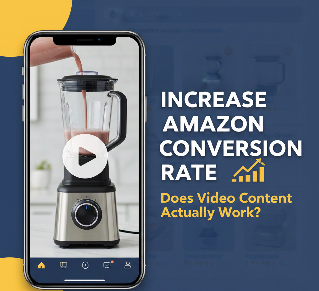 Smartphone showing a product video of a blender to increase Amazon conversion rate